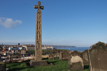 Caedmon's Cross overlooking the town of Whitby*