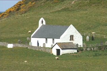 The white-washed pilgrim church at Mwnt*