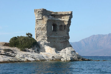 The original Mortella tower after an encounter with the British navy